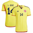 Luis Diaz Colombia 14 FIFA World Cup Jersey - Kit Captain