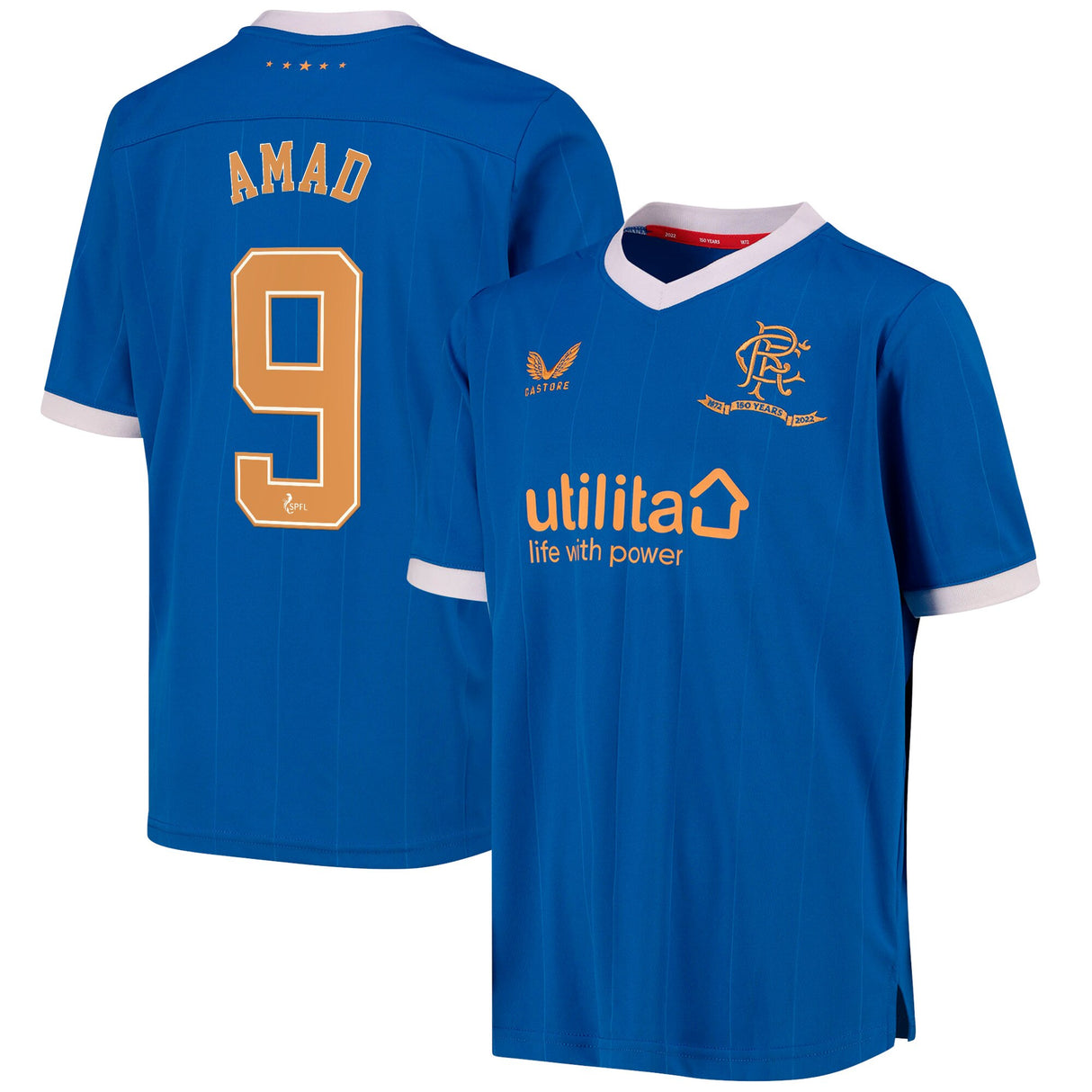 Glasgow Rangers Home Shirt 2021-22 - Kids with Amad 9 printing - Kit Captain