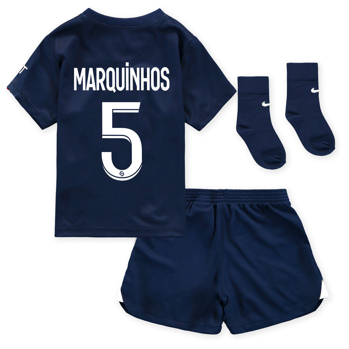 Paris Saint-Germain Home Stadium Kit 2022-23 - Infants with Marquinhos 5 printing - Kit Captain