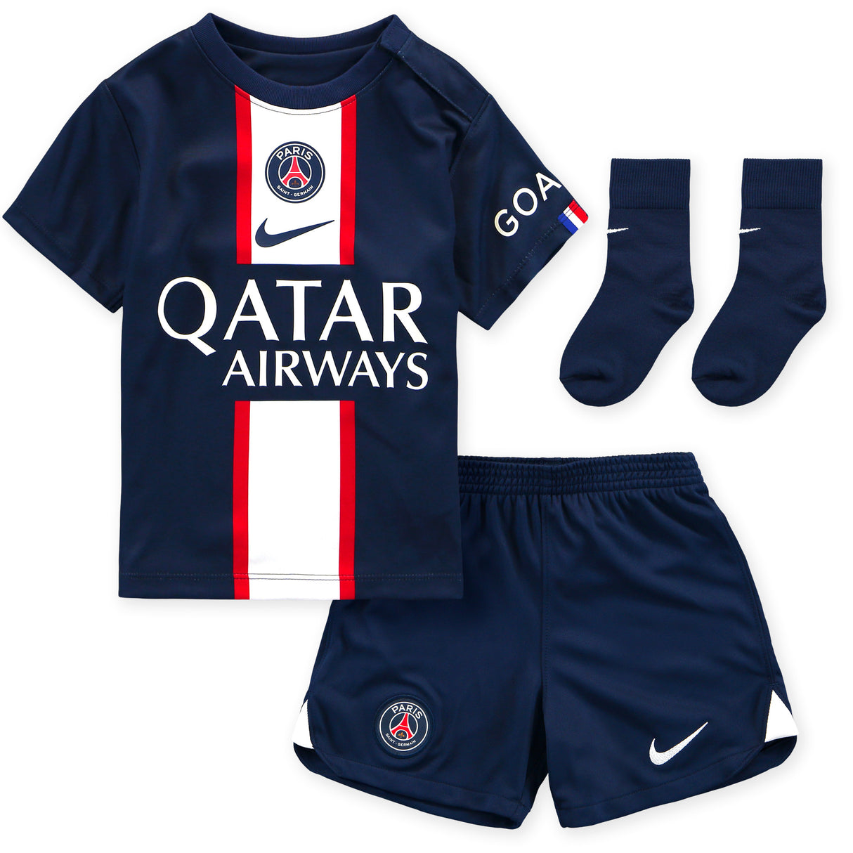 Paris Saint-Germain Home Stadium Kit 2022-23 - Infants with Mbappé 7 printing - Kit Captain