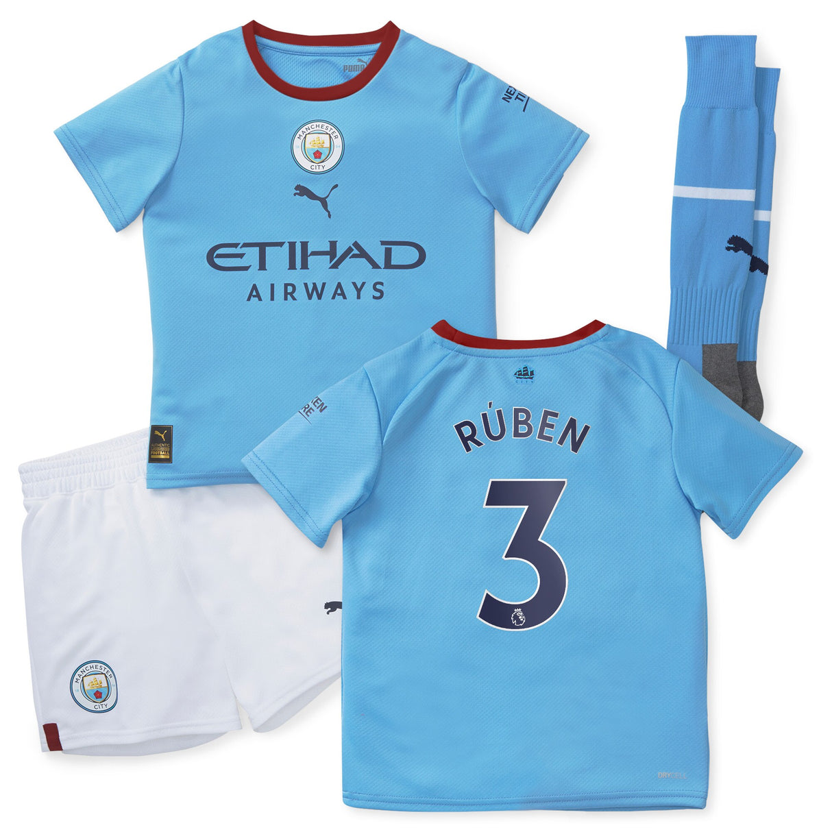 Manchester City Home Minikit 2022-23 with Rúben 3 printing - Kit Captain