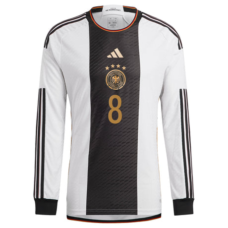 Germany Home Authentic Shirt - Long Sleeve with Goretzka 8 printing - Kit Captain