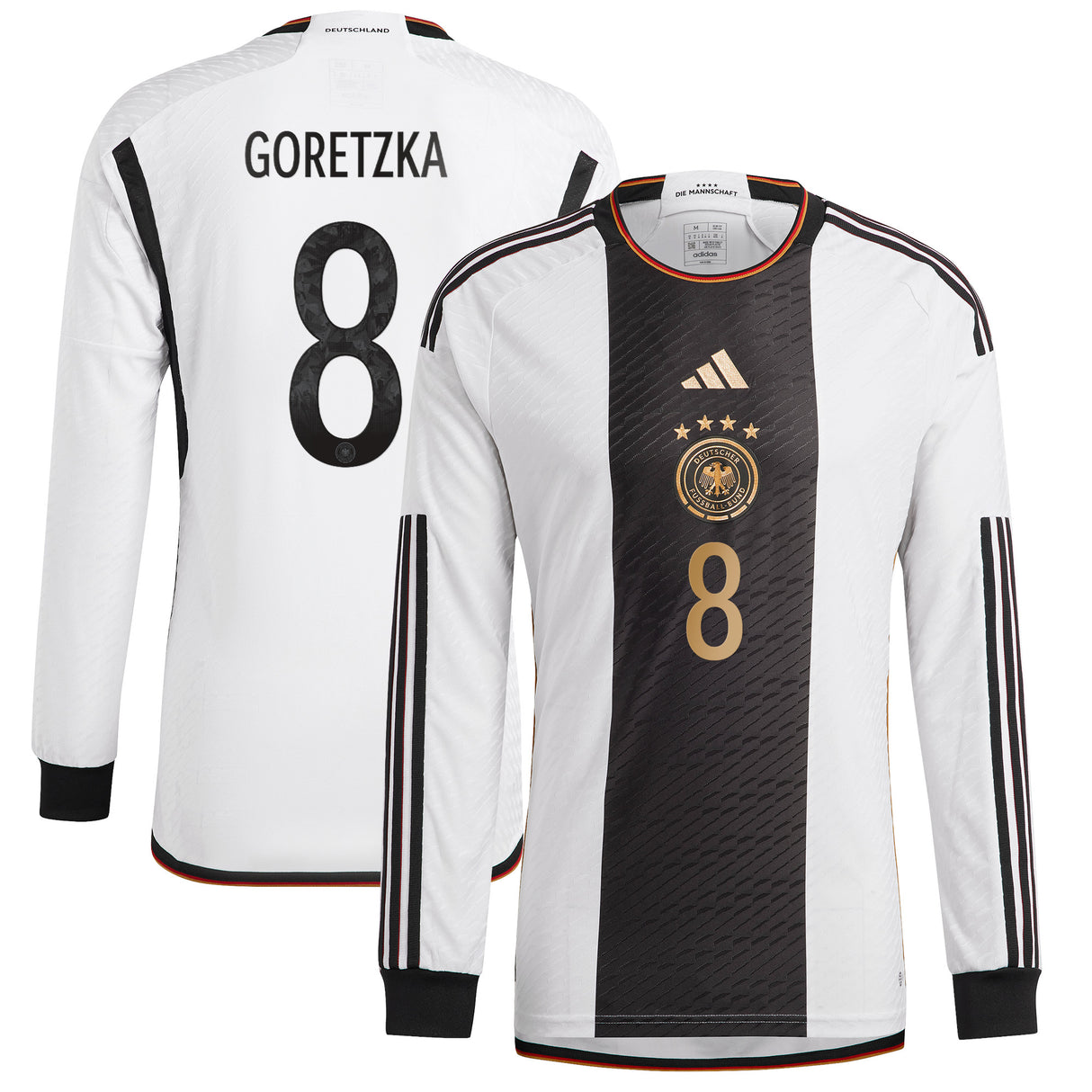 Germany Home Authentic Shirt - Long Sleeve with Goretzka 8 printing - Kit Captain