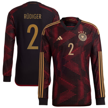 Germany Away Authentic Shirt - Long Sleeve with Rüdiger 2 printing - Kit Captain