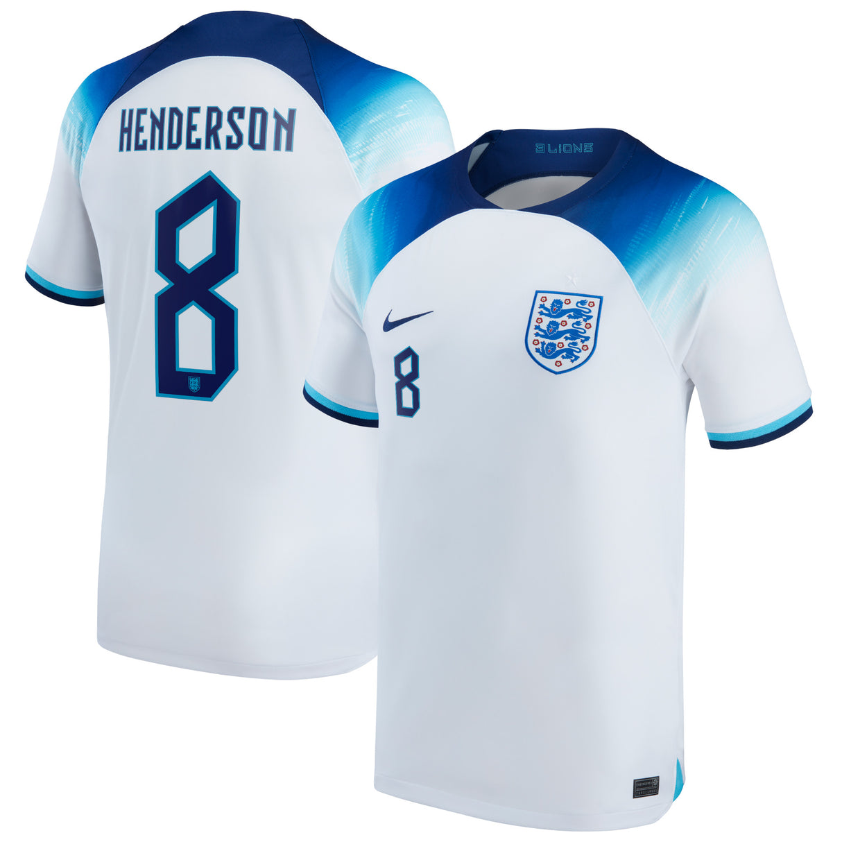 England Home Stadium Shirt 2022 with Henderson 8 printing - Kit Captain