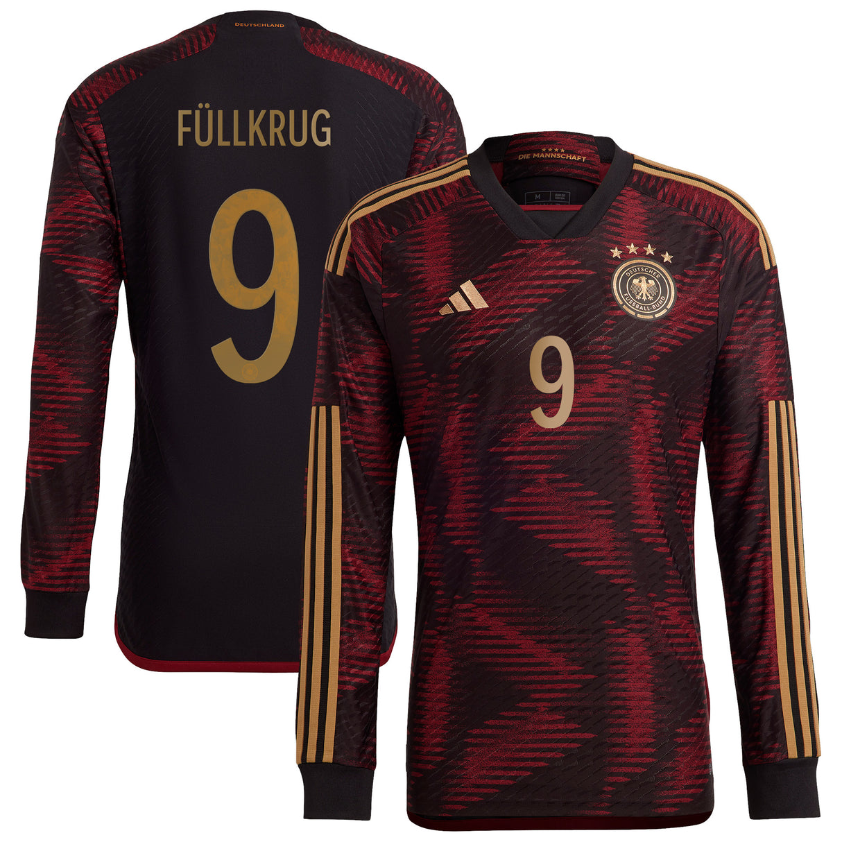 Germany Away Authentic Shirt 2022 - Long Sleeve with Füllkrug 9 printing - Kit Captain