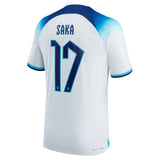 England Home Match Shirt 2022 with Saka 17 printing - Kit Captain