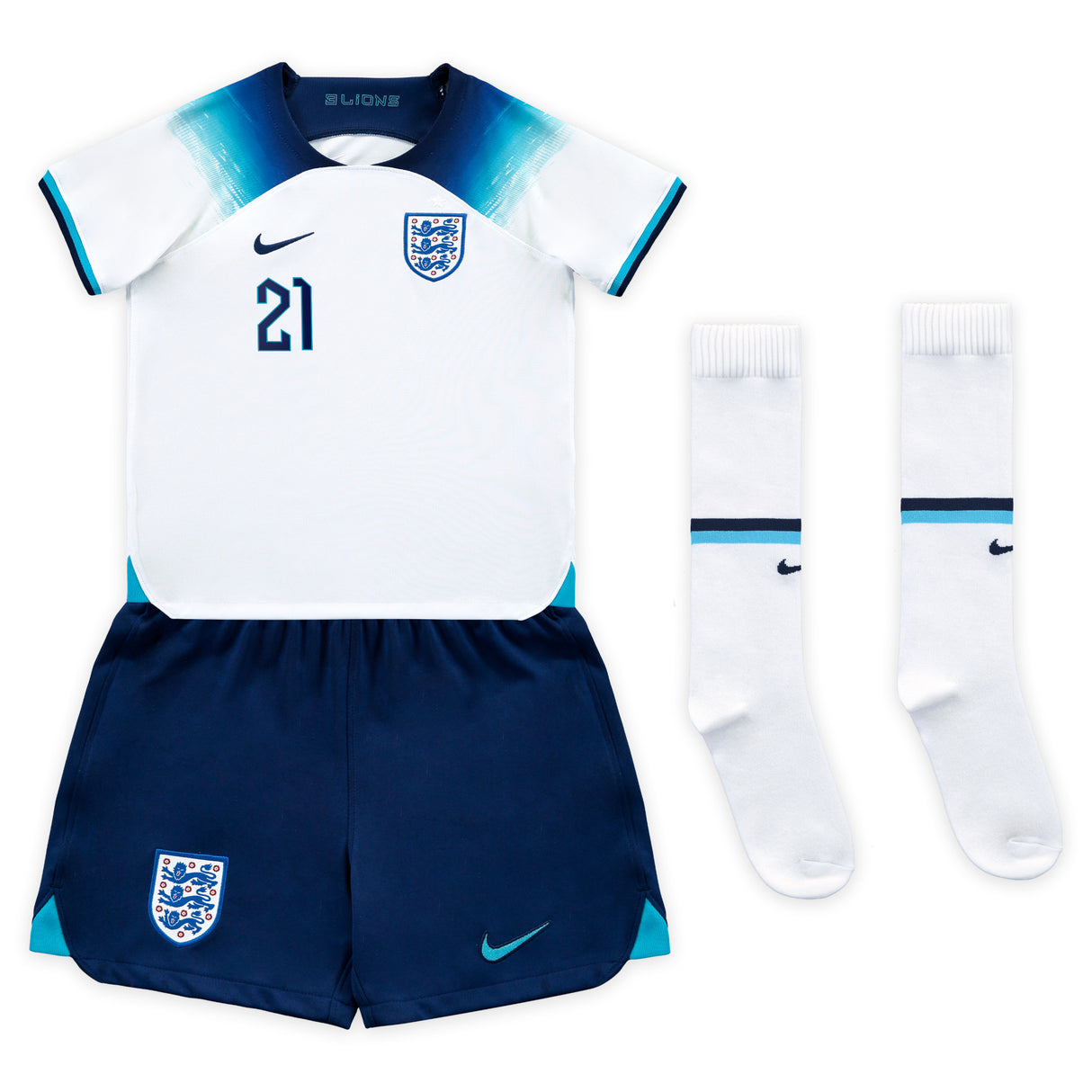 England Home Stadium Kit 2022 - Little Kids with White 21 printing - Kit Captain