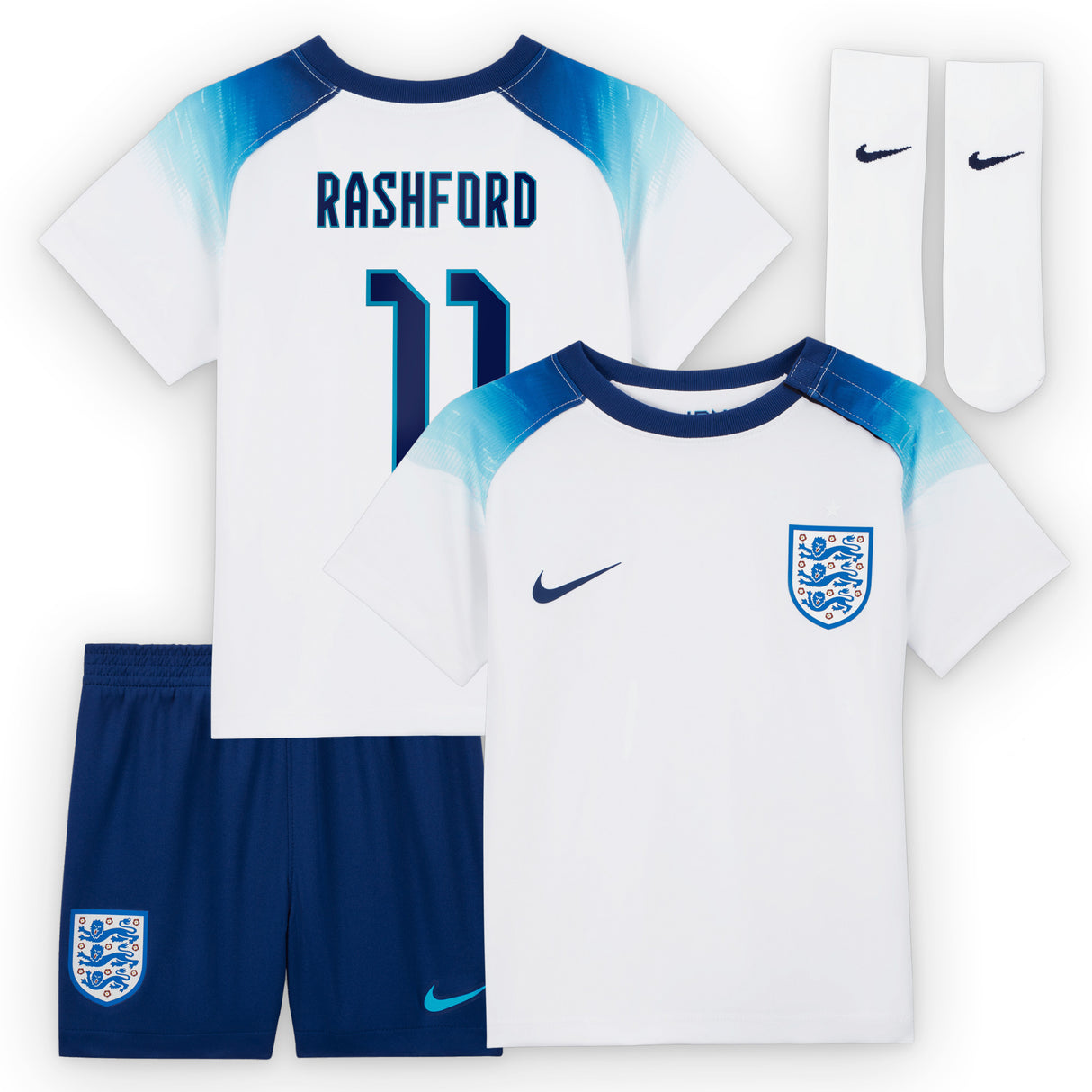 England Home Stadium Kit 2022 - Infants with Rashford 11 printing - Kit Captain