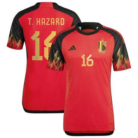 Belgium Home Authentic Shirt 2022 with T.Hazard 16 printing - Kit Captain