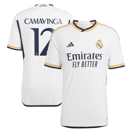 Real Madrid adidas Home Authentic Shirt 2023-24 with Camavinga 12 printing - Kit Captain