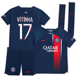 Paris Saint-Germain Nike Home Stadium Kit 2023-24 - Little Kids with Vitinha 17 printing - Kit Captain