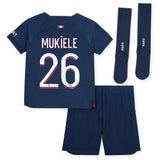 Paris Saint-Germain Nike Home Stadium Kit 2023-24 - Little Kids with Mukiele 26 printing - Kit Captain