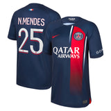 Paris Saint-Germain Nike Home Stadium Shirt 2023-24 - Kids with N.Mendes 25 printing - Kit Captain