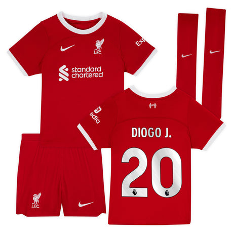 Liverpool Nike Home Stadium Kit - 2023-24 - Little Kids with Diogo J. 20 printing - Kit Captain