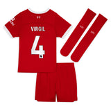 Liverpool Nike Home Stadium Kit - 2023-24 - Little Kids with Virgil 4 printing - Kit Captain