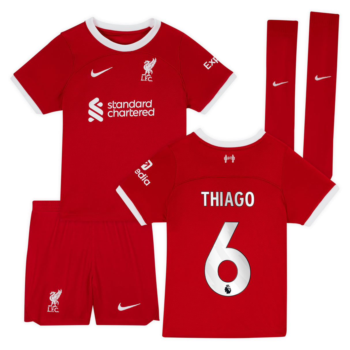 Liverpool Nike Home Stadium Kit - 2023-24 - Little Kids with Thiago 6 printing - Kit Captain