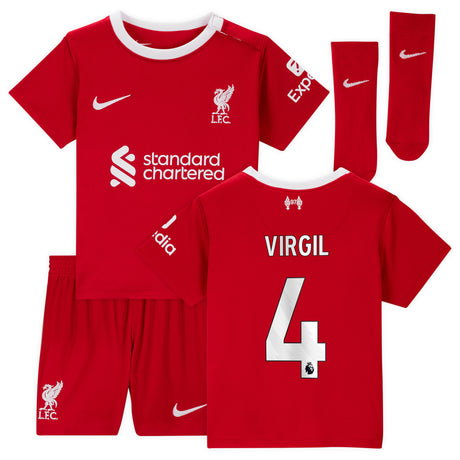 Liverpool Nike Home Stadium Kit - 2023-24 - Infant with Virgil 4 printing - Kit Captain