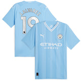 Manchester City Puma Home Authentic Shirt 2023-24 with J.Alvarez 19 printing - Kit Captain