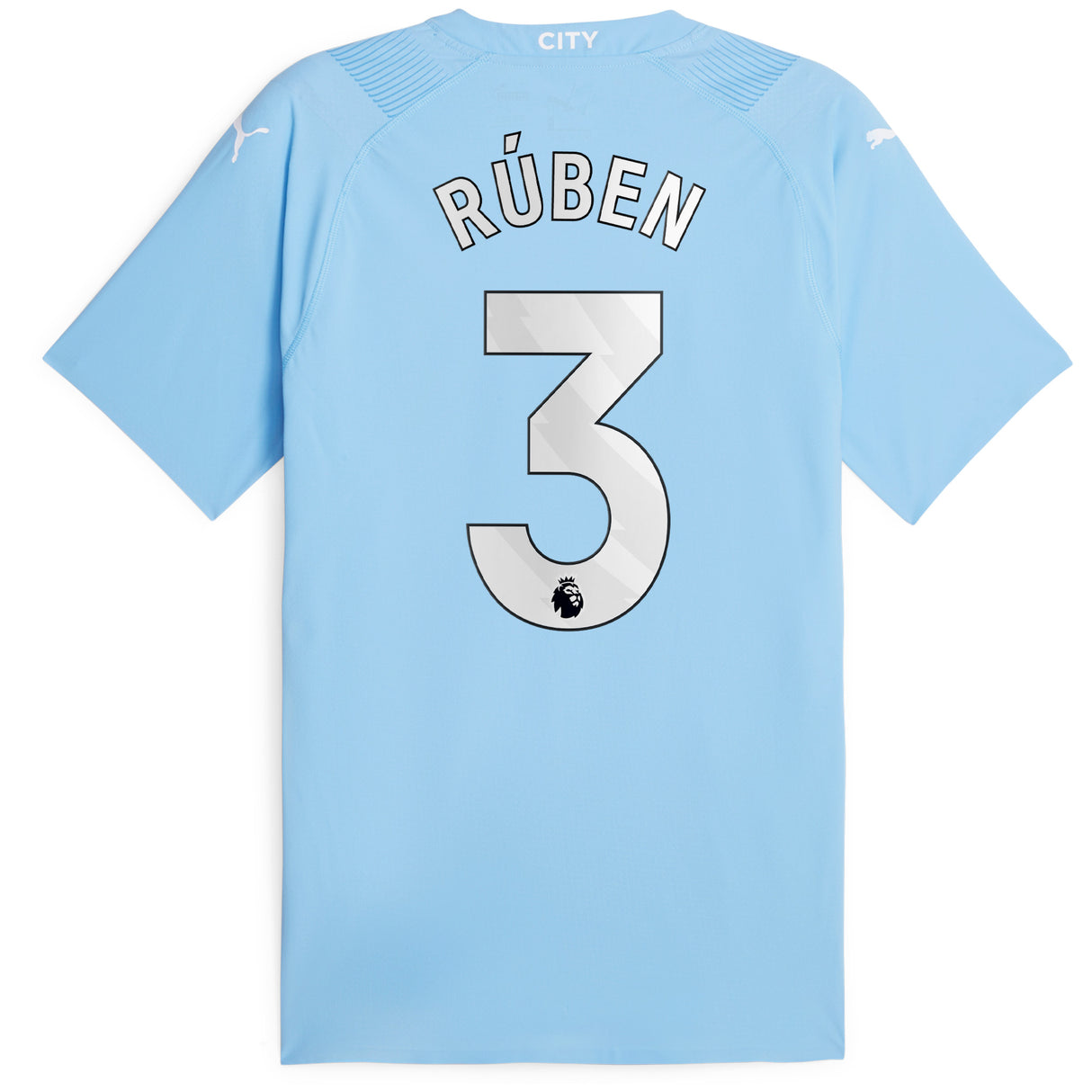 Manchester City Puma Home Authentic Shirt 2023-24 with Rúben 3 printing - Kit Captain