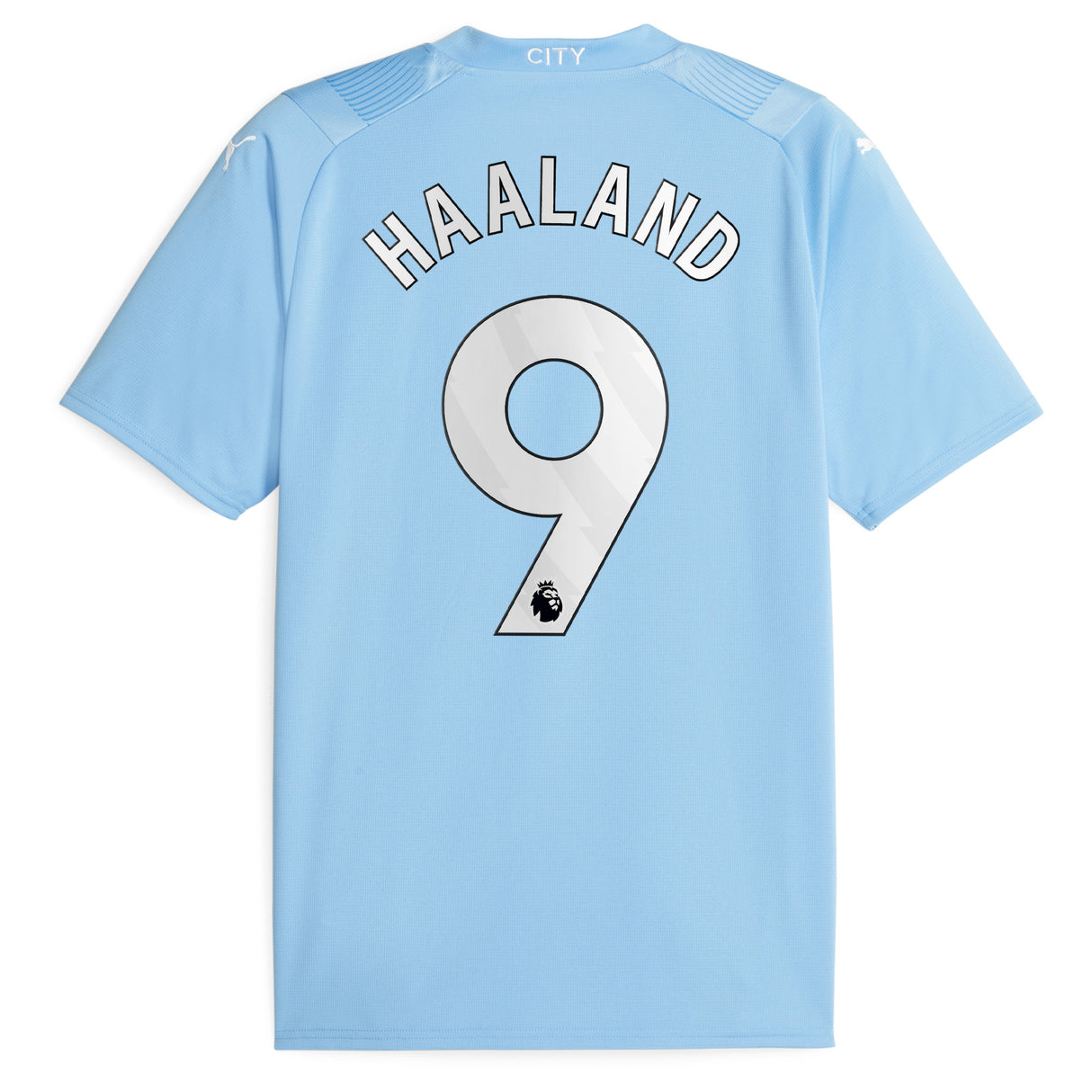 Manchester City Puma Home Shirt 2023-24 with Haaland 9 printing - Kit Captain