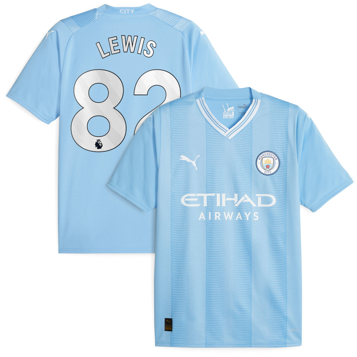 Manchester City Puma Home Shirt 2023-24 with Lewis 82 printing - Kit Captain