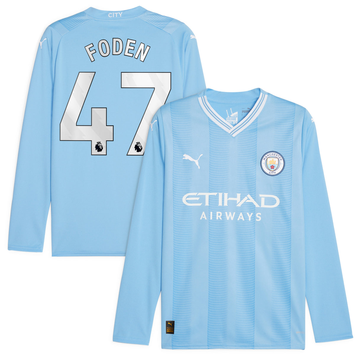 Manchester City Puma Home Shirt 2023-24 - Long Sleeve with Foden 47 printing - Kit Captain