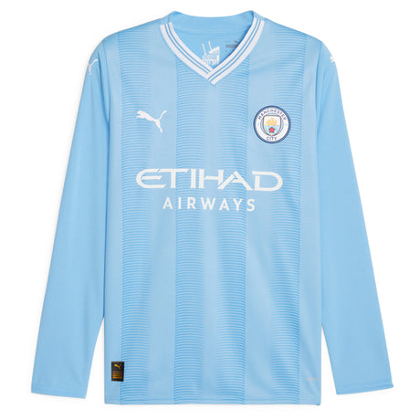 Manchester City Puma Home Shirt 2023-24 - Long Sleeve - Kids with Haaland 9 printing - Kit Captain