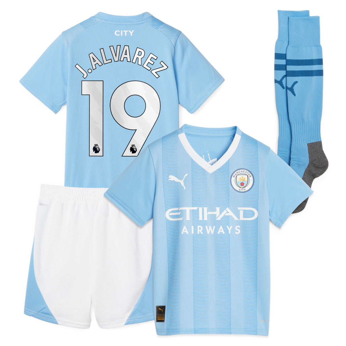 Manchester City Puma Home Minikit 2023-24 with J.Alvarez 19 printing - Kit Captain