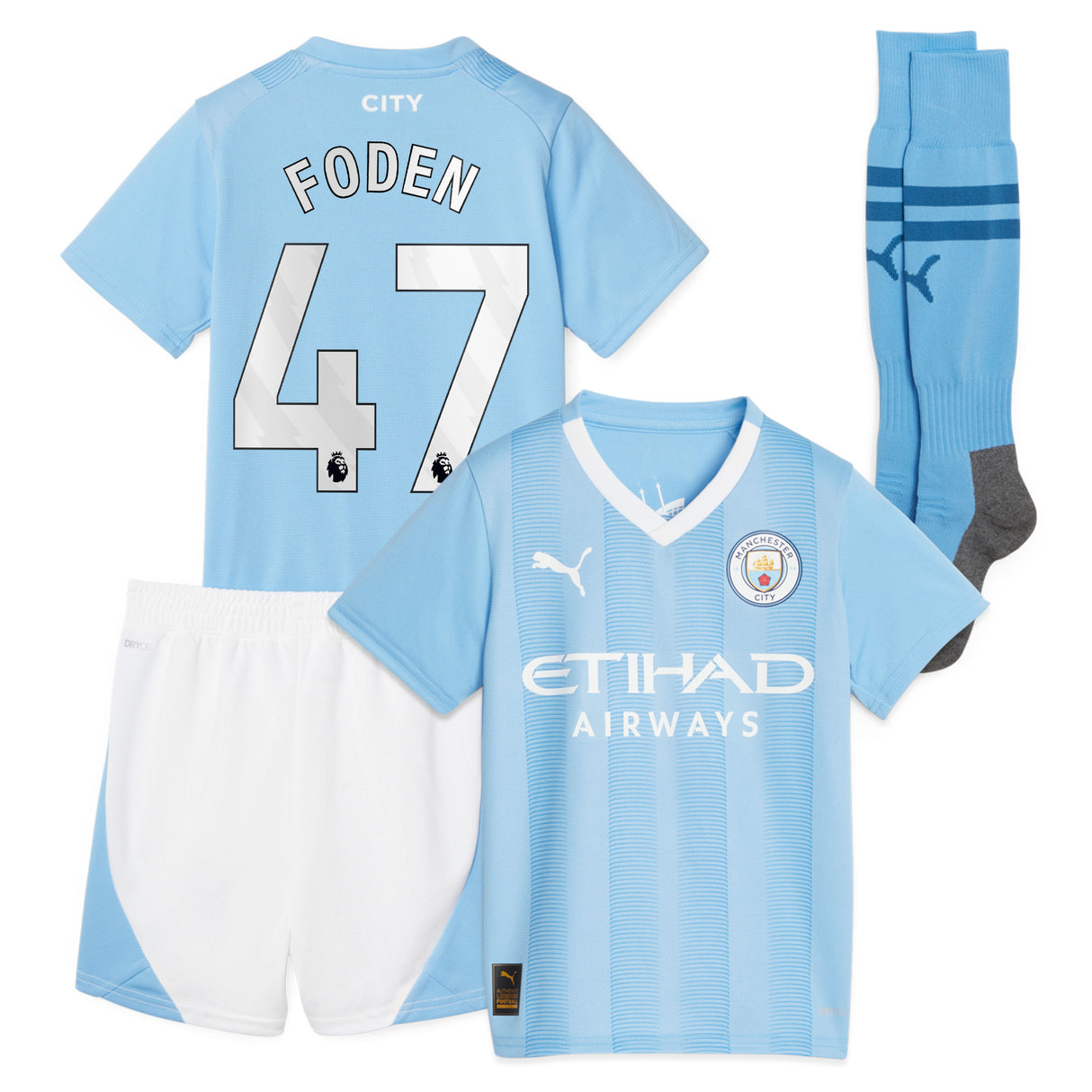 Manchester City Puma Home Minikit 2023-24 with Foden 47 printing - Kit Captain