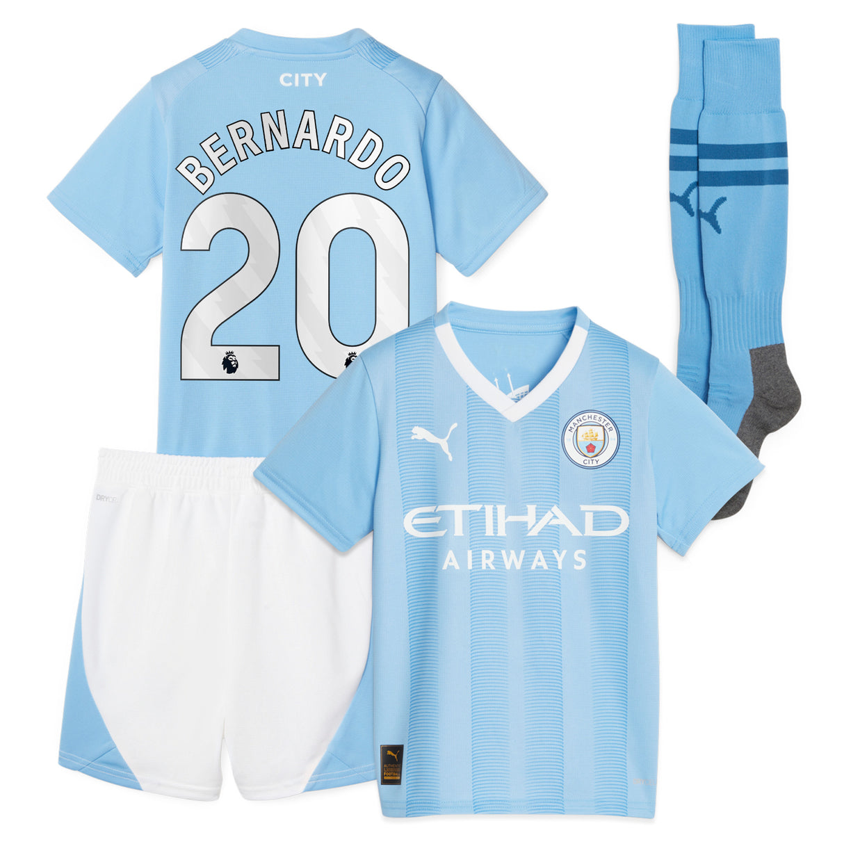 Manchester City Puma Home Minikit 2023-24 with Bernardo 20 printing - Kit Captain