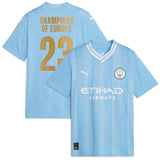 Manchester City Puma Home Shirt 2023-24 - Kids with Champions of Europe 23 printing - Kit Captain