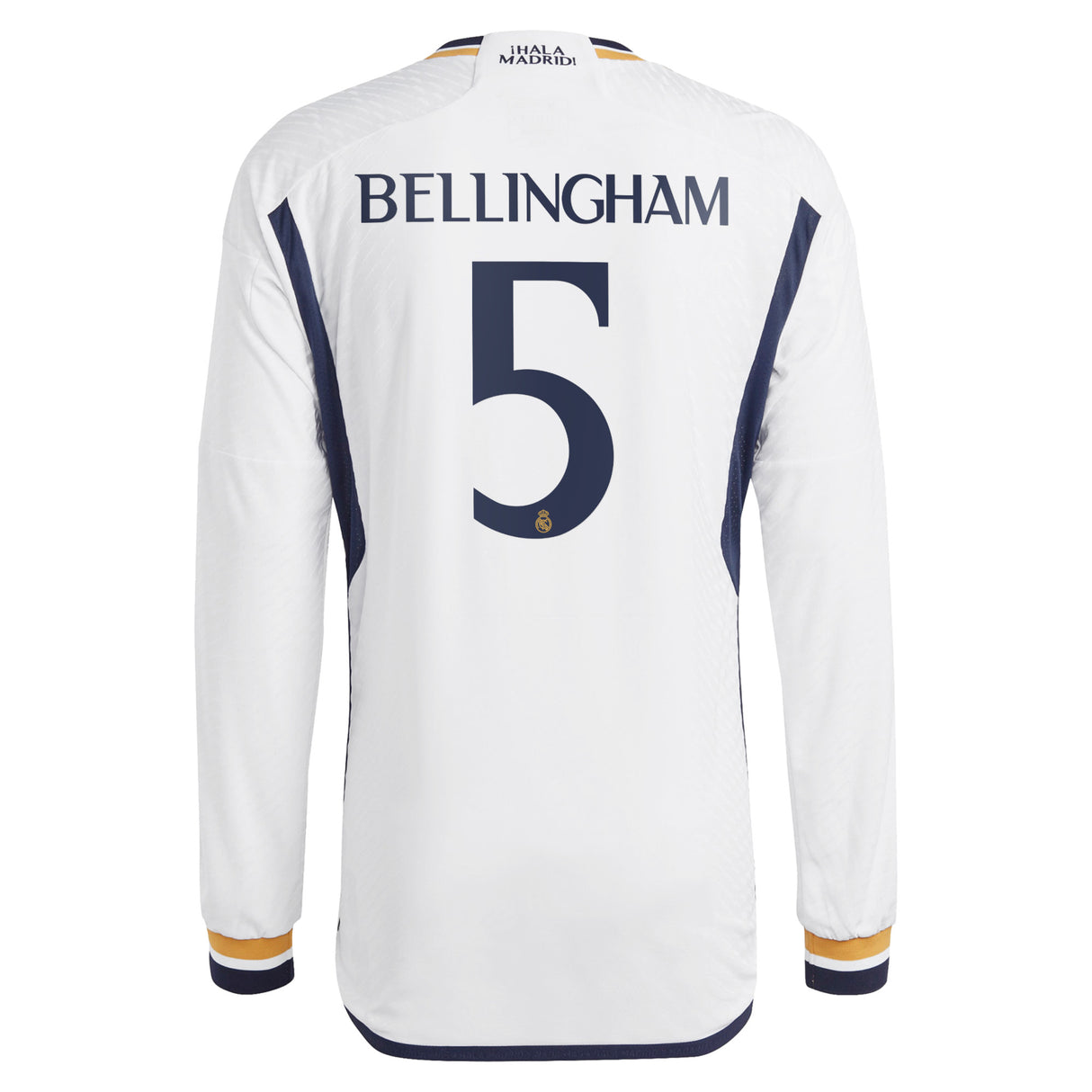 Real Madrid adidas Home Authentic Shirt 2023-24 - Long Sleeve with Bellingham 5 printing - Kit Captain