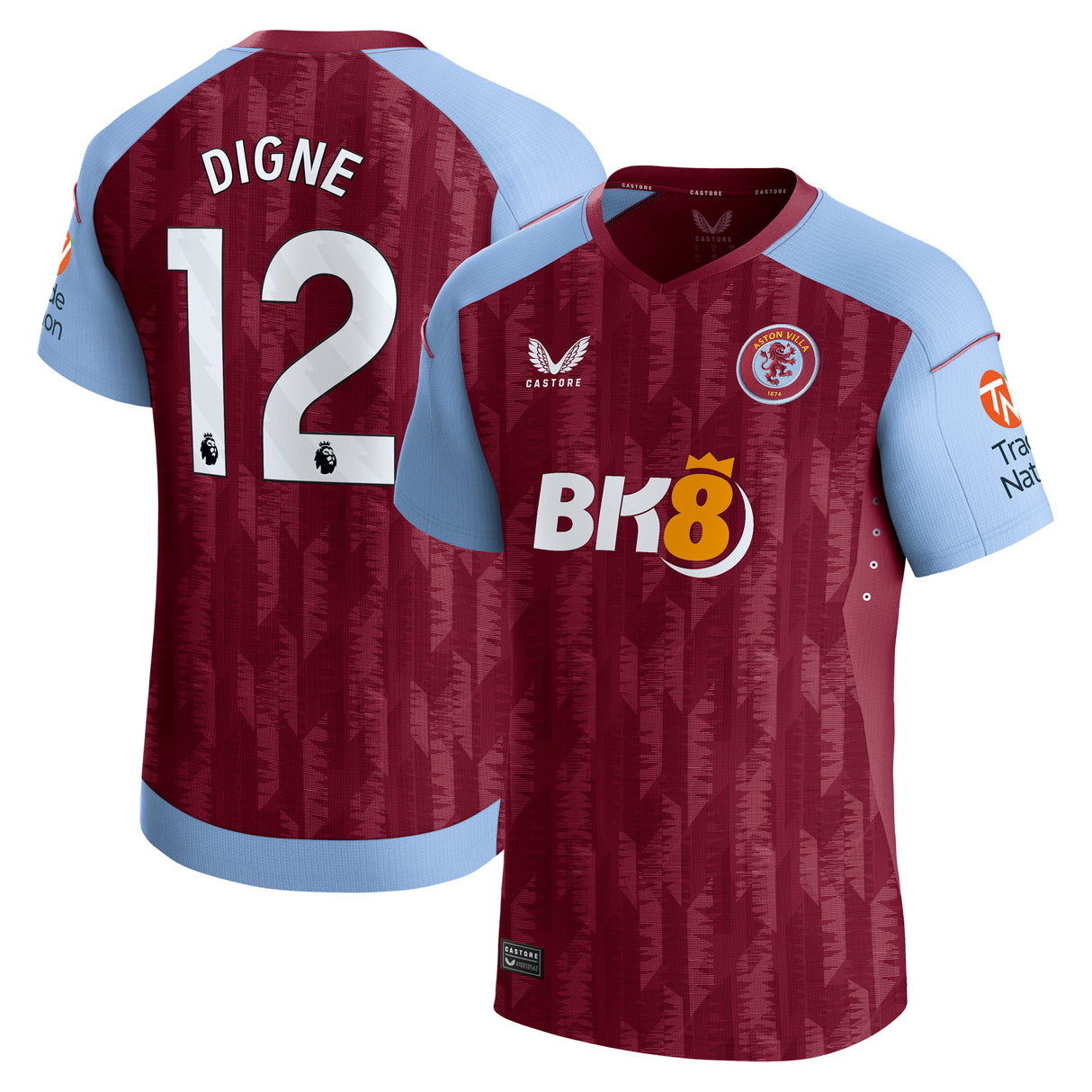 Aston Villa Castore Home Pro Shirt 2023-24 with Digne 12 printing - Kit Captain