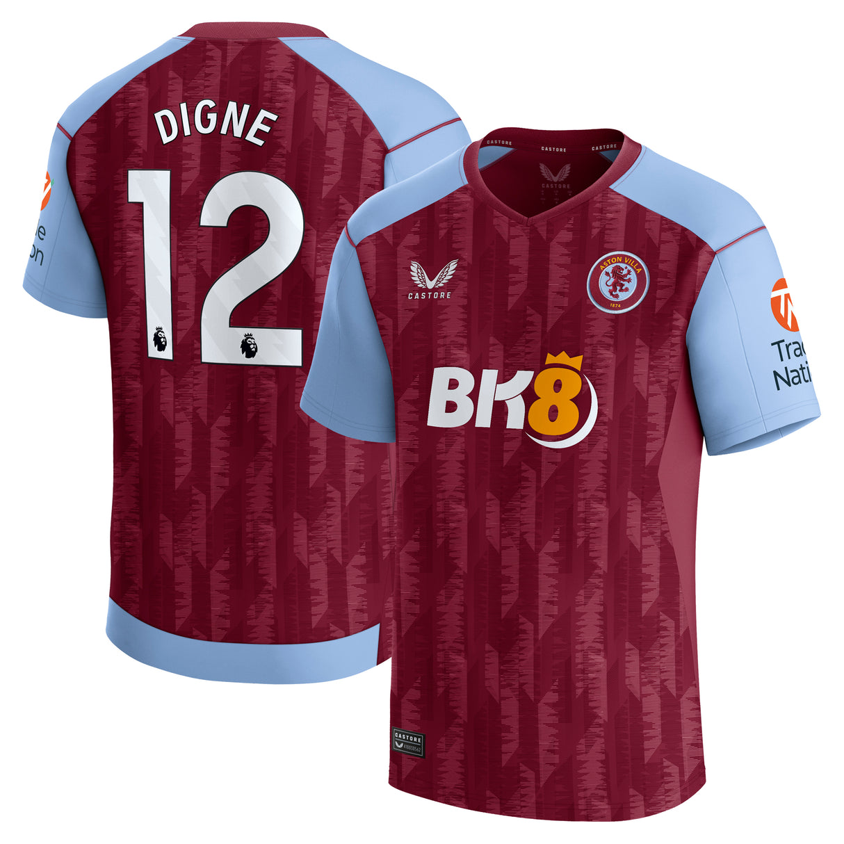 Aston Villa Castore Home Shirt 2023-24 with Digne 12 printing - Kit Captain