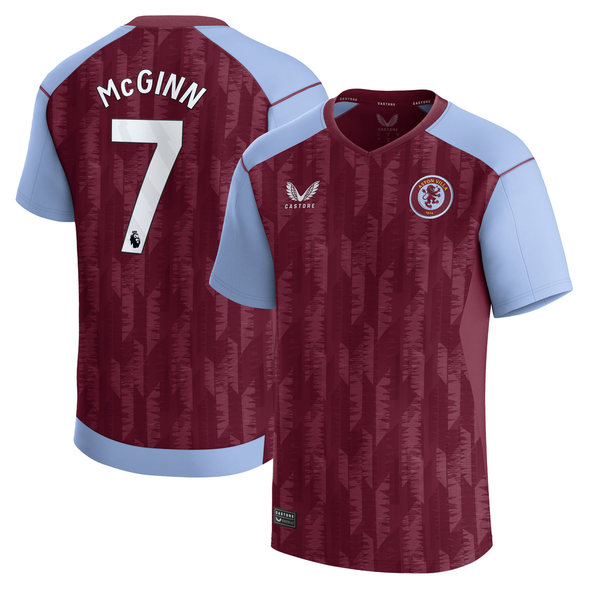 Aston Villa Castore Home Shirt 2023-24 - Kids with McGinn 7 printing - Kit Captain