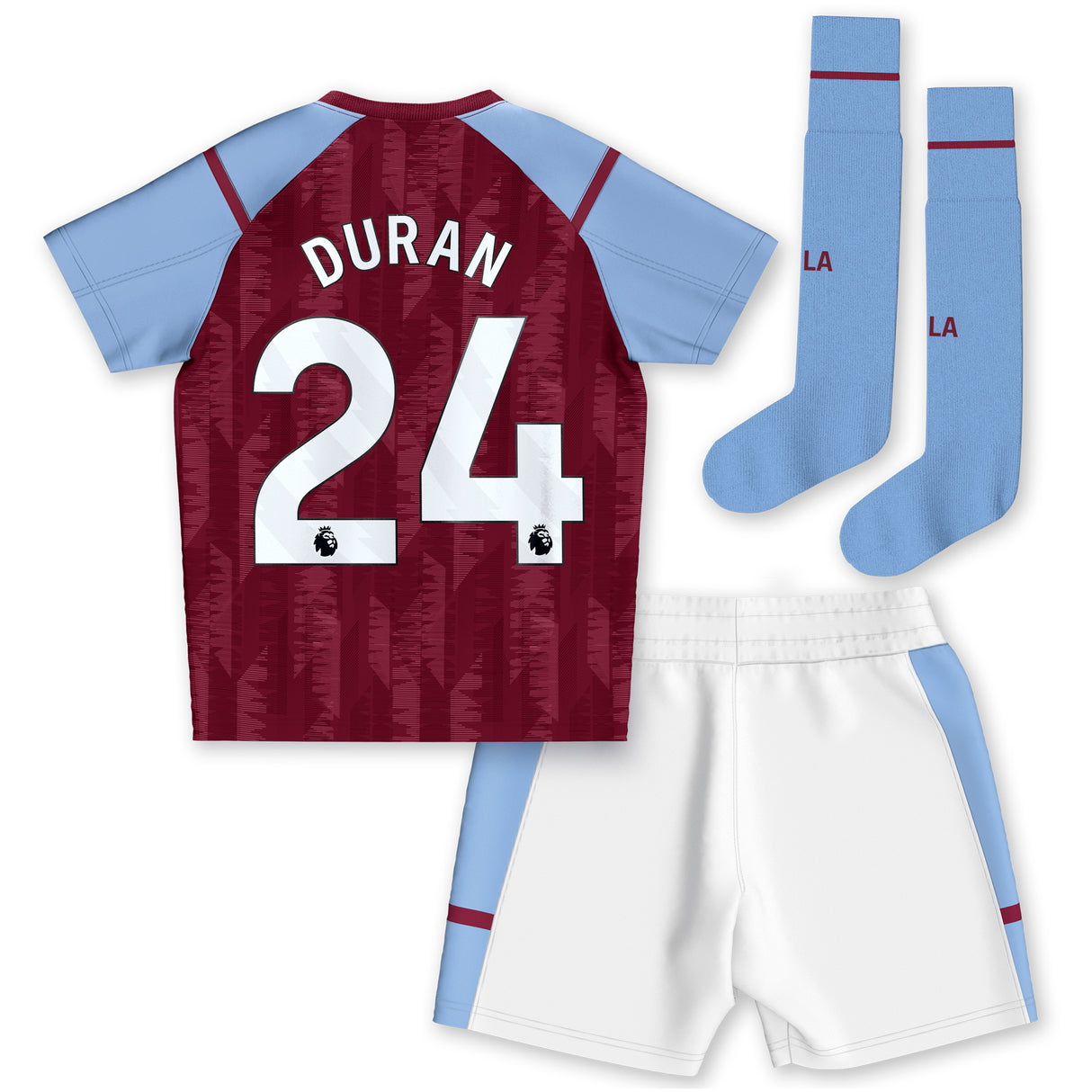 Aston Villa Castore Home Infant Kit 2023-24 with Duran 24 printing - Kit Captain