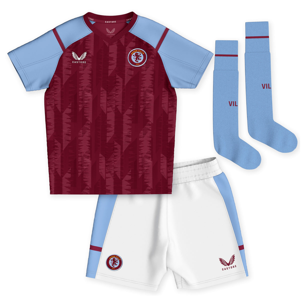 Aston Villa Castore Home Infant Kit 2023-24 with Cash 2 printing - Kit Captain