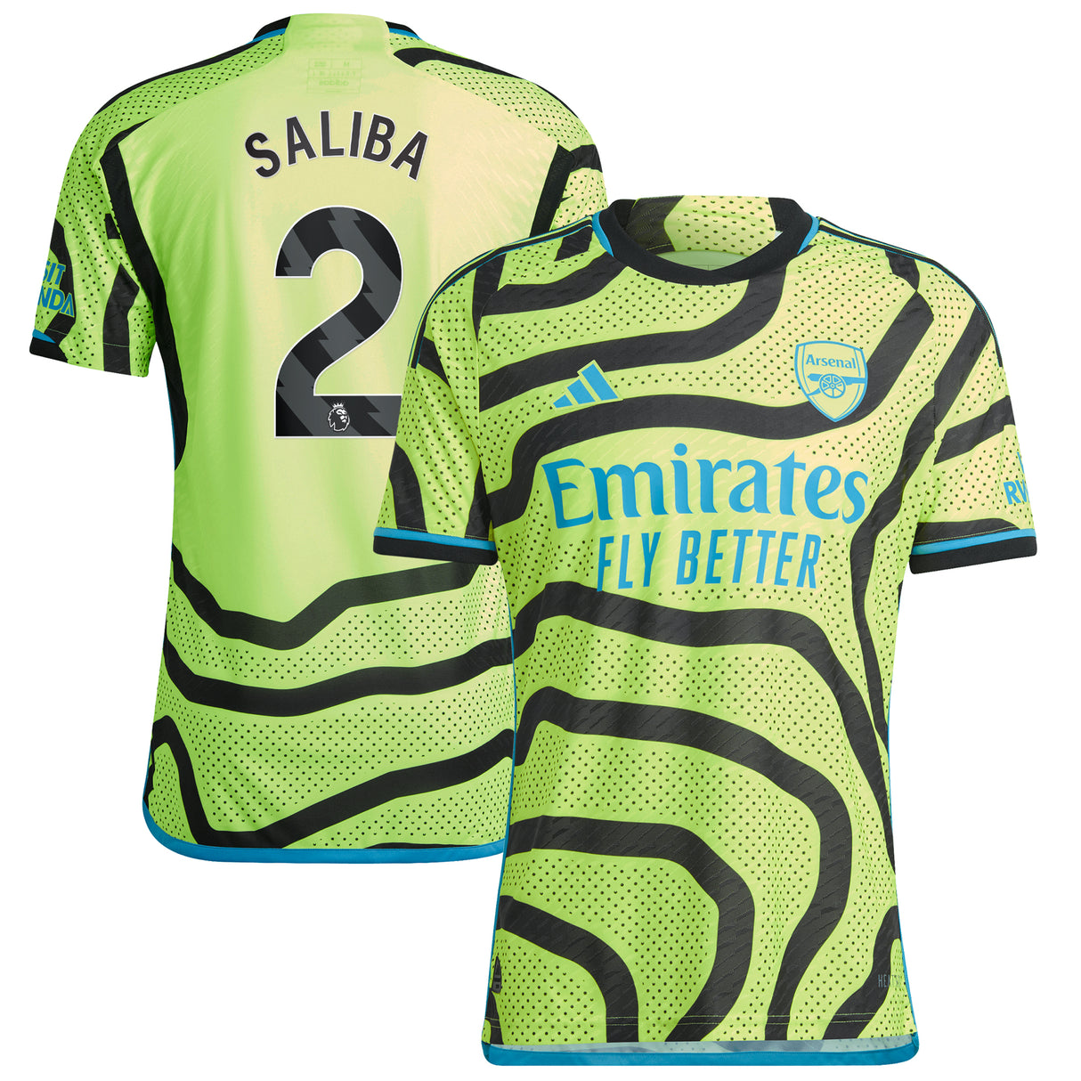 Arsenal adidas Away Authentic Shirt 2023-24 with Saliba 12 printing - Kit Captain