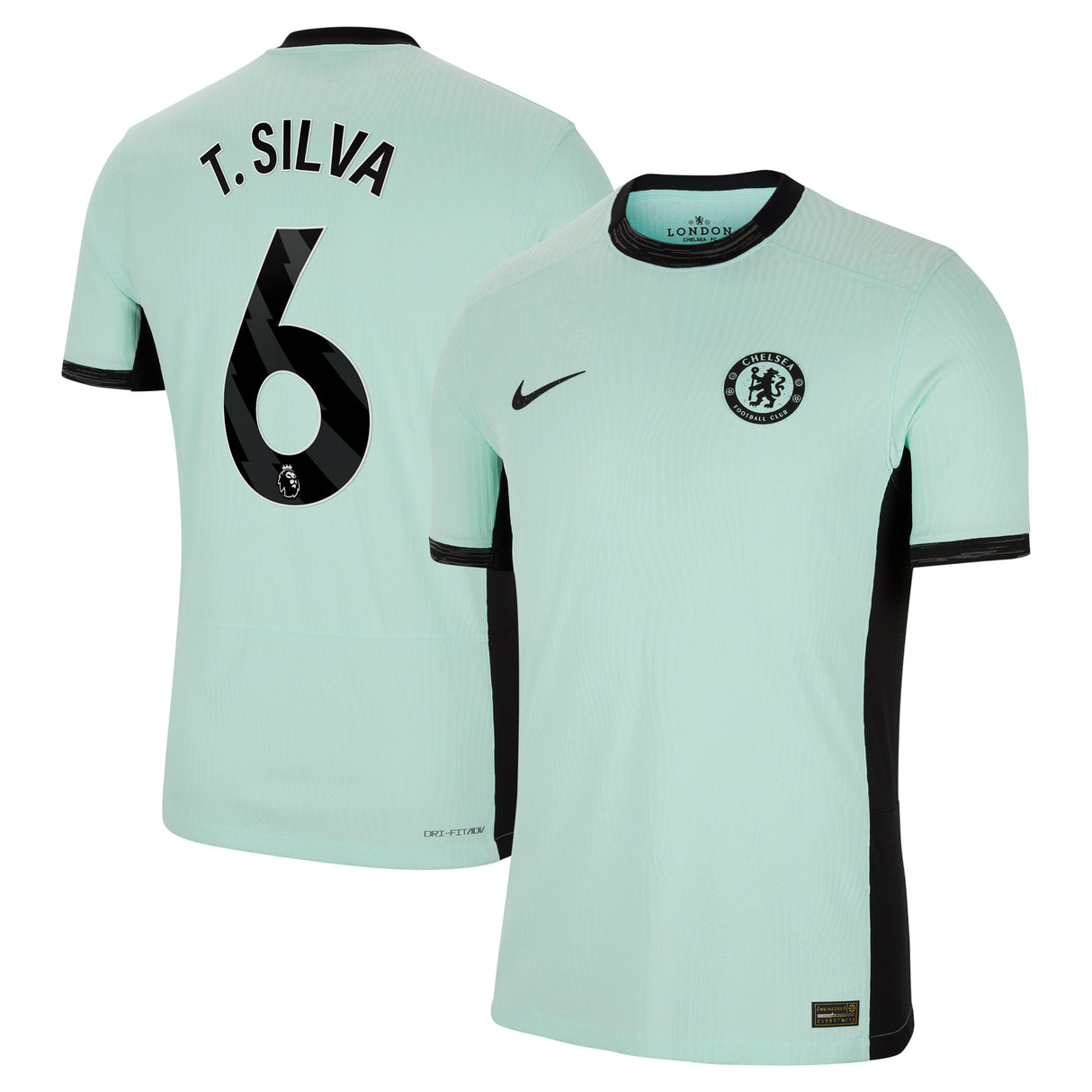 Chelsea Third Vapor Match Shirt 2023-24 with T. Silva 6 printing - Kit Captain