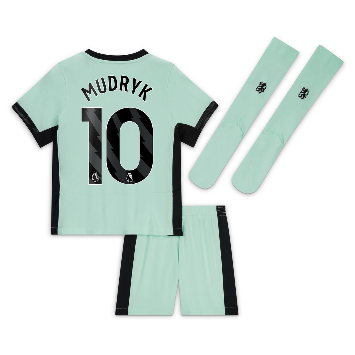 Chelsea Third Stadium Kit 2023-24 - Little Kids with Mudryk 10 printing - Kit Captain