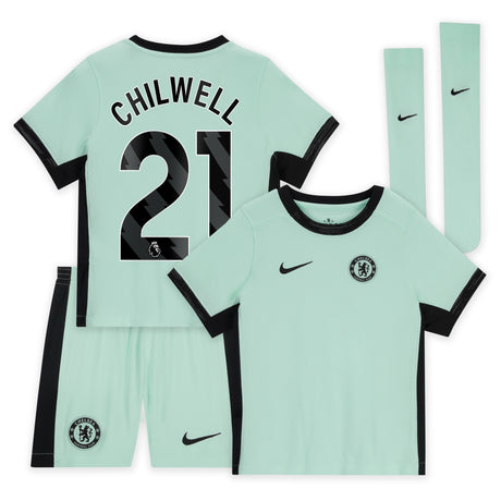 Chelsea Third Stadium Kit 2023-24 - Little Kids with Chilwell 21 printing - Kit Captain