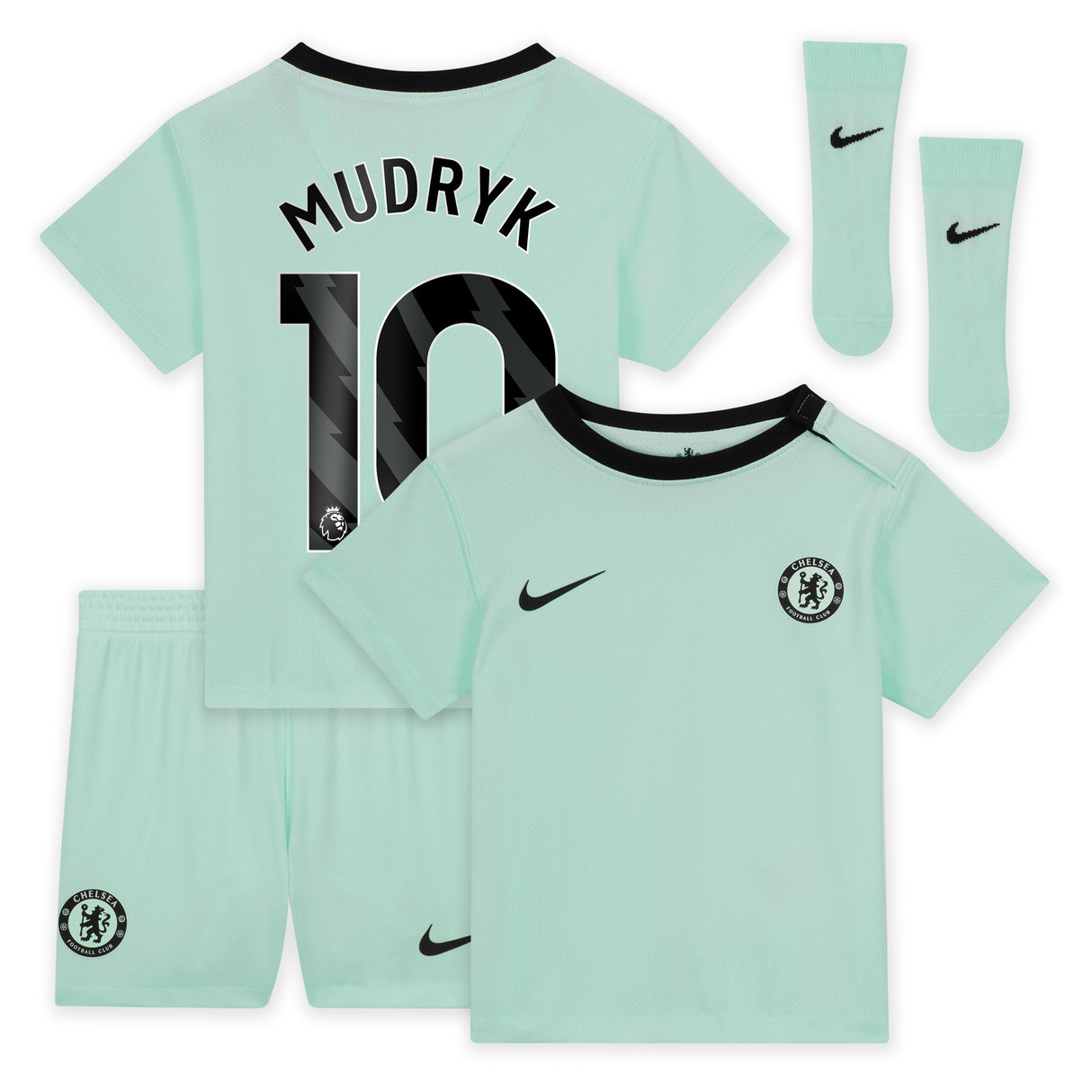 Chelsea Third Stadium Kit 2023-24 - Infants with Mudryk 10 printing - Kit Captain