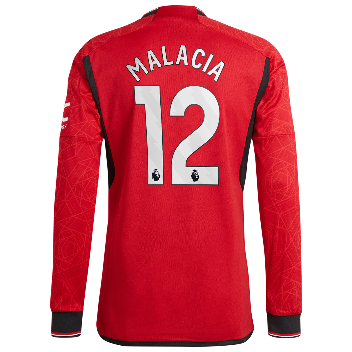 Manchester United EPL adidas Home Authentic Shirt 2023-24 - Long Sleeve with Malacia 12 printing - Kit Captain