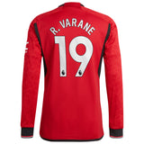 Manchester United EPL adidas Home Authentic Shirt 2023-24 - Long Sleeve with R. Varane 19 printing - Kit Captain