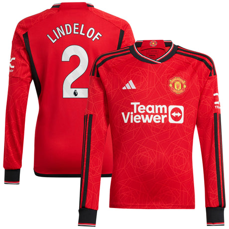 Manchester United EPL adidas Home Shirt 2023-24 - Long Sleeve with Lindelof 2 printing - Kit Captain