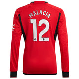 Manchester United EPL adidas Home Shirt 2023-24 - Long Sleeve with Malacia 12 printing - Kit Captain