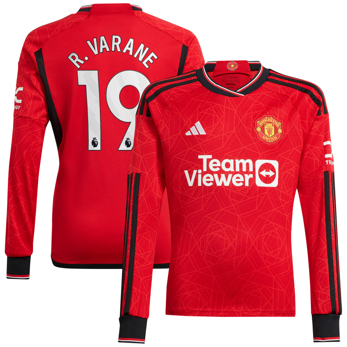 Manchester United EPL adidas Home Shirt 2023-24 - Long Sleeve with R. Varane 19 printing - Kit Captain