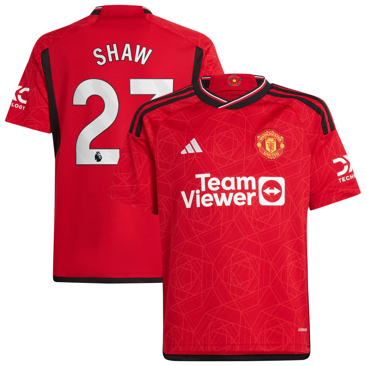 Manchester United EPL adidas Home Shirt 2023-24 - Kids with Shaw 23 printing - Kit Captain