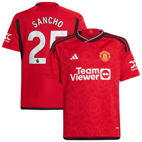 Manchester United EPL adidas Home Shirt 2023-24 - Kids with Sancho 25 printing - Kit Captain